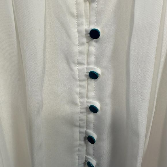 Cruel Girl Sheer White Button Up Blouse SZ L Embroidered Western Boho Pleated - Picture 6 of 10